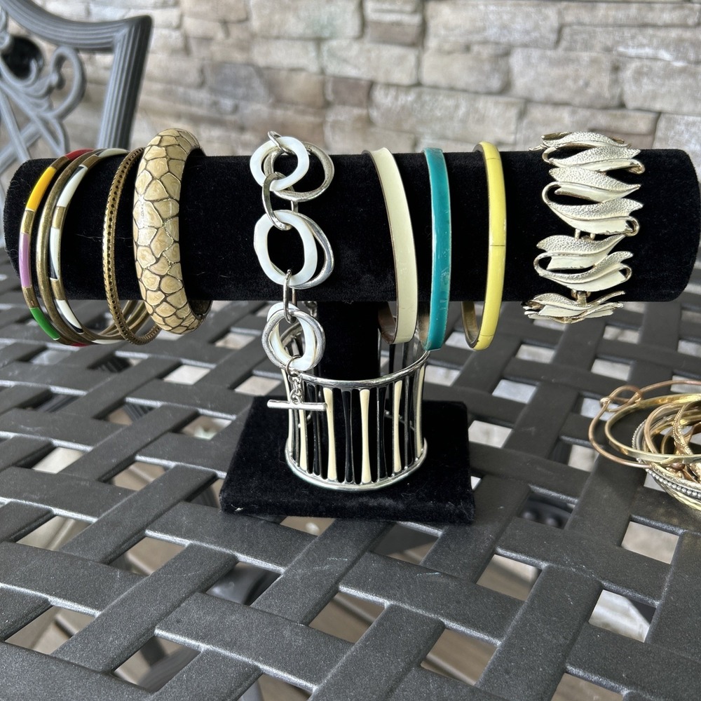 Lot 11 Bangles Bracelets Vintage Enamel Inlay More